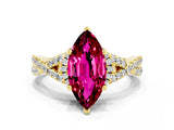 Yellow gold Marquise Cut Garnet  Halo Twist Band Solitaire Prong Setting Ring_42