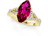 Yellow gold Marquise Cut Garnet  Halo Twist Band Solitaire Prong Setting Ring_43