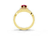 Yellow gold Marquise Cut Garnet  Halo Twist Band Solitaire Prong Setting Ring_45