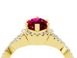 Yellow gold Marquise Cut Garnet  Halo Twist Band Solitaire Prong Setting Ring_46