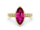 Yellow gold Marquise Cut Garnet Milgrain Pavé Engagement Ring with Four-Prong Setting
