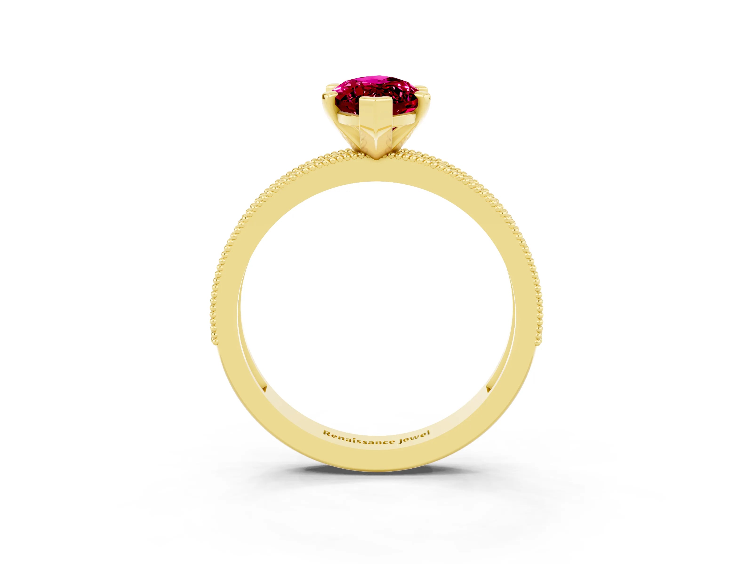 Yellow gold Marquise Cut Garnet Milgrain Pavé Engagement Ring with Four-Prong Setting_3