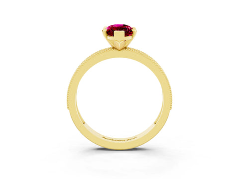 Yellow gold Marquise Cut Garnet Milgrain Pavé Engagement Ring with Four-Prong Setting_3