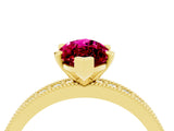 Yellow gold Marquise Cut Garnet Milgrain Pavé Engagement Ring with Four-Prong Setting_4
