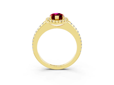 Yellow gold Marquise Cut Garnet Pavé Halo Ring with Four-Prong Setting_15