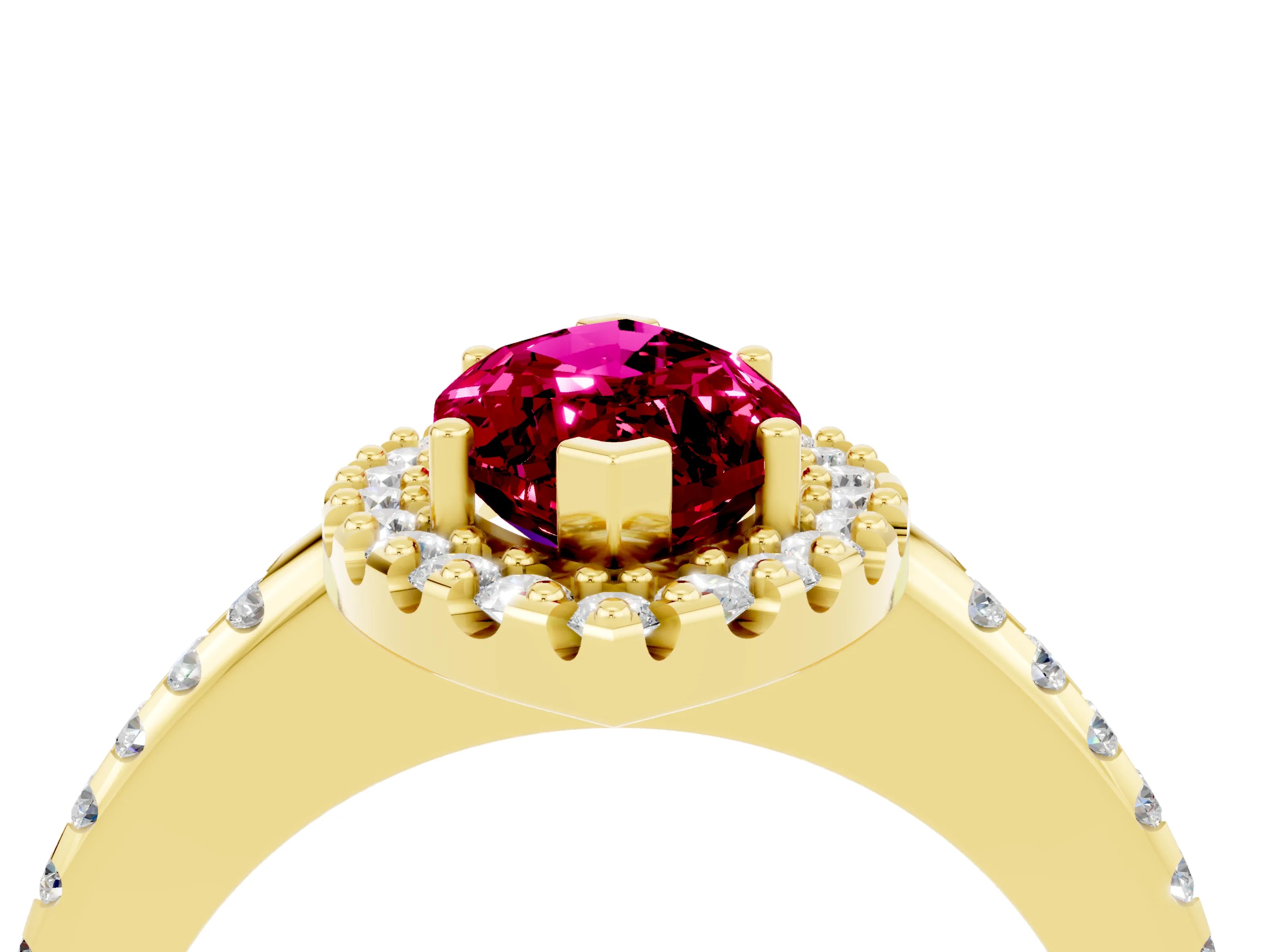 Yellow gold Marquise Cut Garnet Pavé Halo Ring with Four-Prong Setting_16