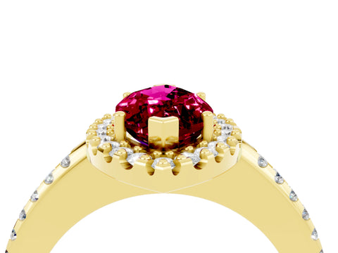 Yellow gold Marquise Cut Garnet Pavé Halo Ring with Four-Prong Setting_16