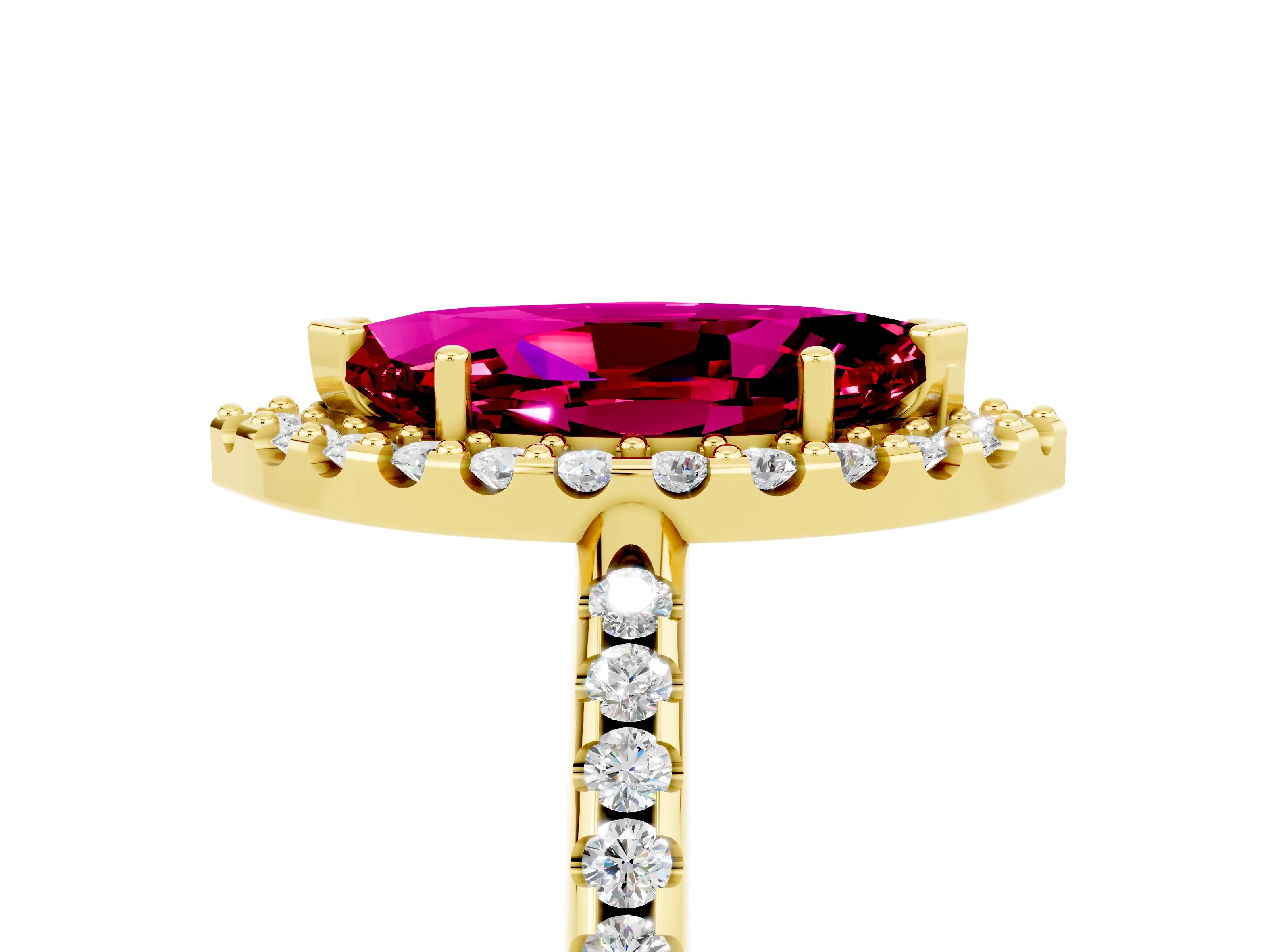 Yellow gold Marquise Cut Garnet Pavé Halo Ring with Four-Prong Setting_17