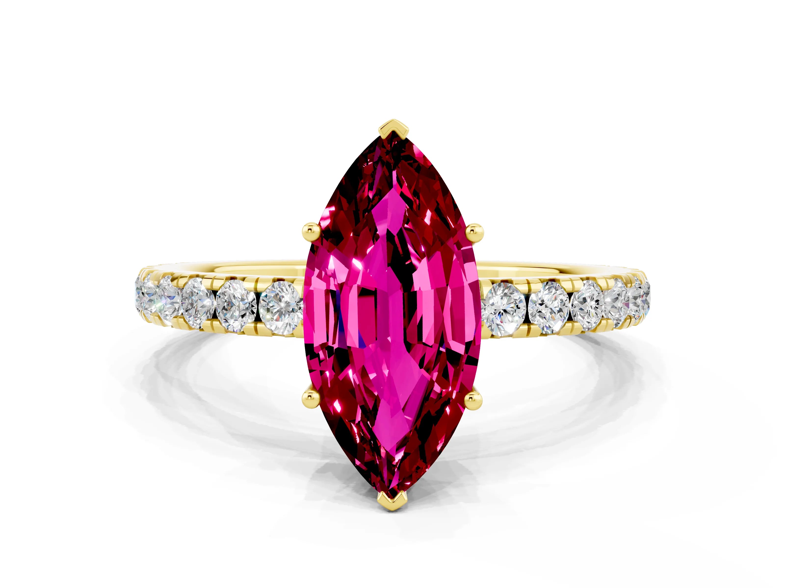 Yellow gold Marquise Cut Garnet Pavé Solitaire Engagement Ring with Four-Prong Setting_12