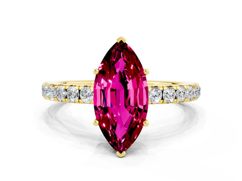 Yellow gold Marquise Cut Garnet Pavé Solitaire Engagement Ring with Four-Prong Setting_12