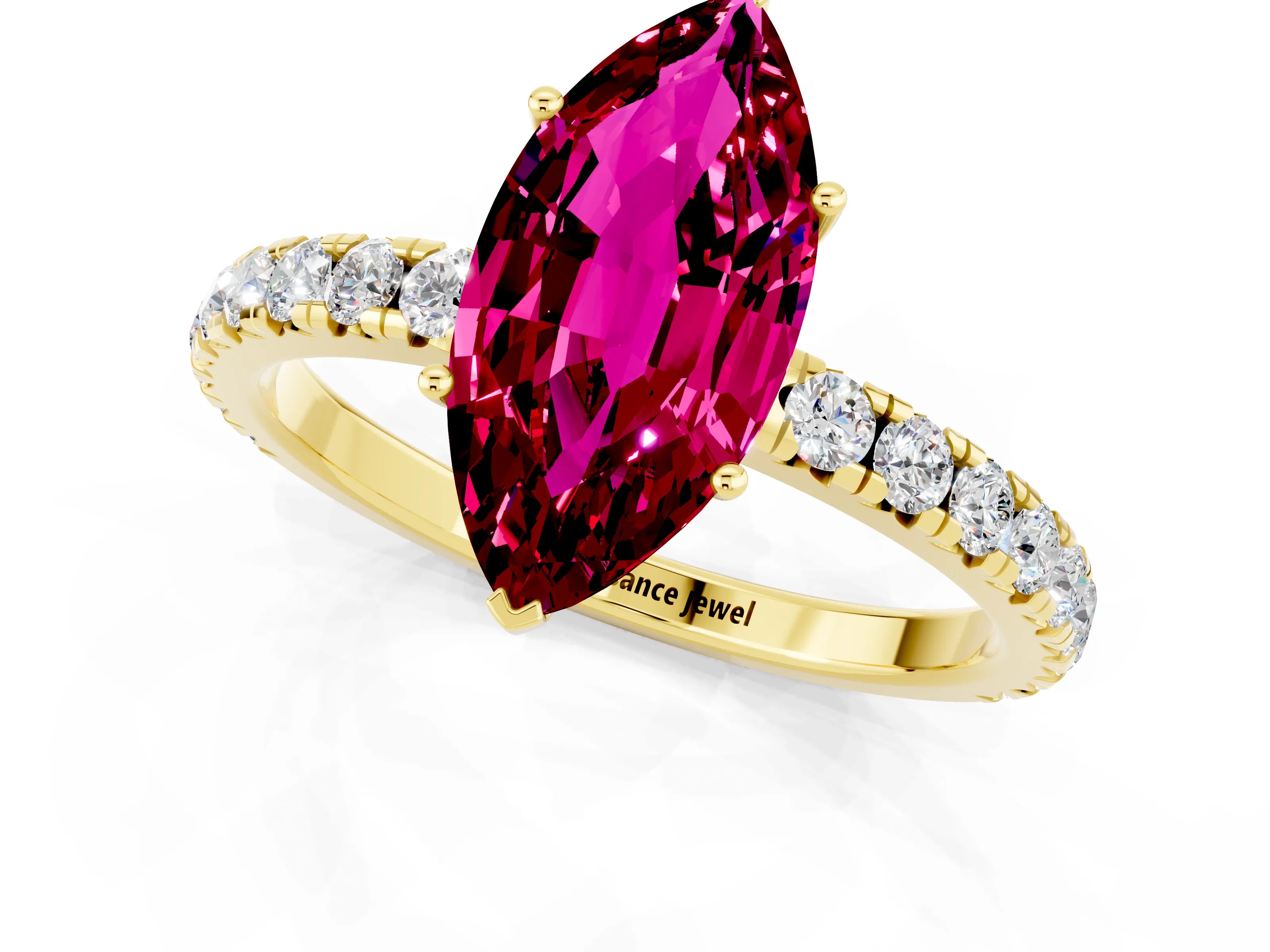 Yellow gold Marquise Cut Garnet Pavé Solitaire Engagement Ring with Four-Prong Setting_13