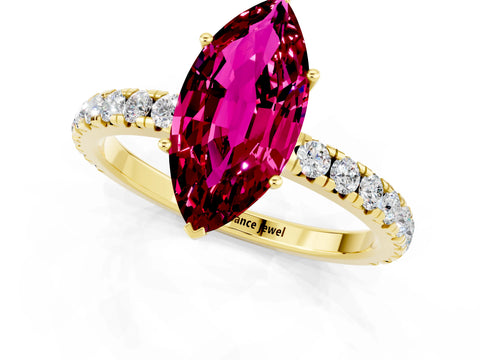 Yellow gold Marquise Cut Garnet Pavé Solitaire Engagement Ring with Four-Prong Setting_13