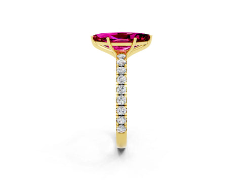 Yellow gold Marquise Cut Garnet Pavé Solitaire Engagement Ring with Four-Prong Setting_14