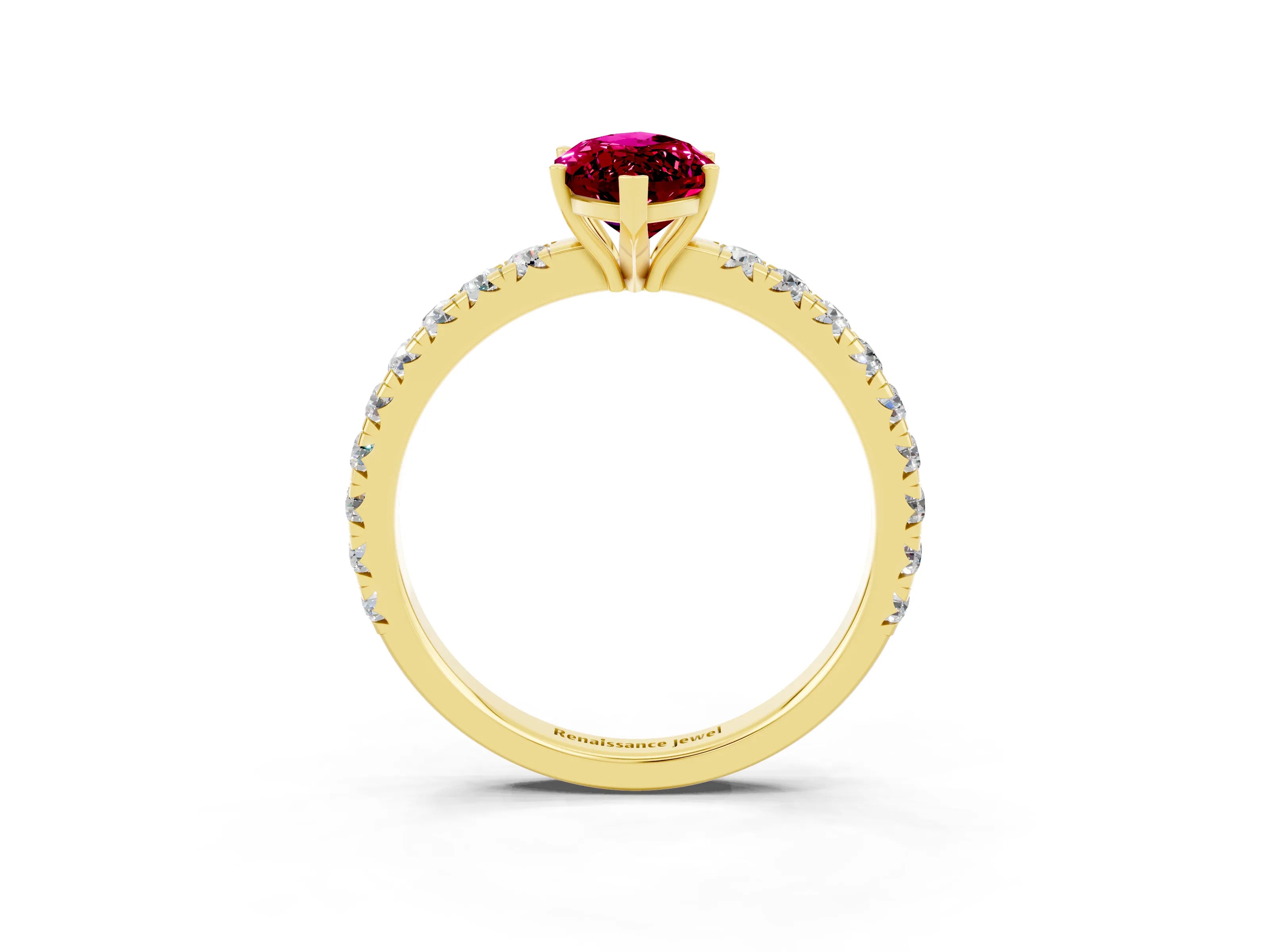 Yellow gold Marquise Cut Garnet Pavé Solitaire Engagement Ring with Four-Prong Setting_15