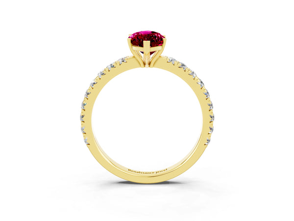 Yellow gold Marquise Cut Garnet Pavé Solitaire Engagement Ring with Four-Prong Setting