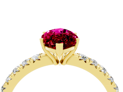 Yellow gold Marquise Cut Garnet Pavé Solitaire Engagement Ring with Four-Prong Setting_16