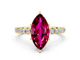Yellow gold Marquise Cut Garnet Pavé Solitaire Ring with Round Band and Prong Setting_24