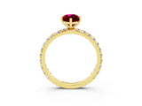 Yellow gold Marquise Cut Garnet Pavé Solitaire Ring with Round Band and Prong Setting_27