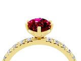 Yellow gold Marquise Cut Garnet Pavé Solitaire Ring with Round Band and Prong Setting_28
