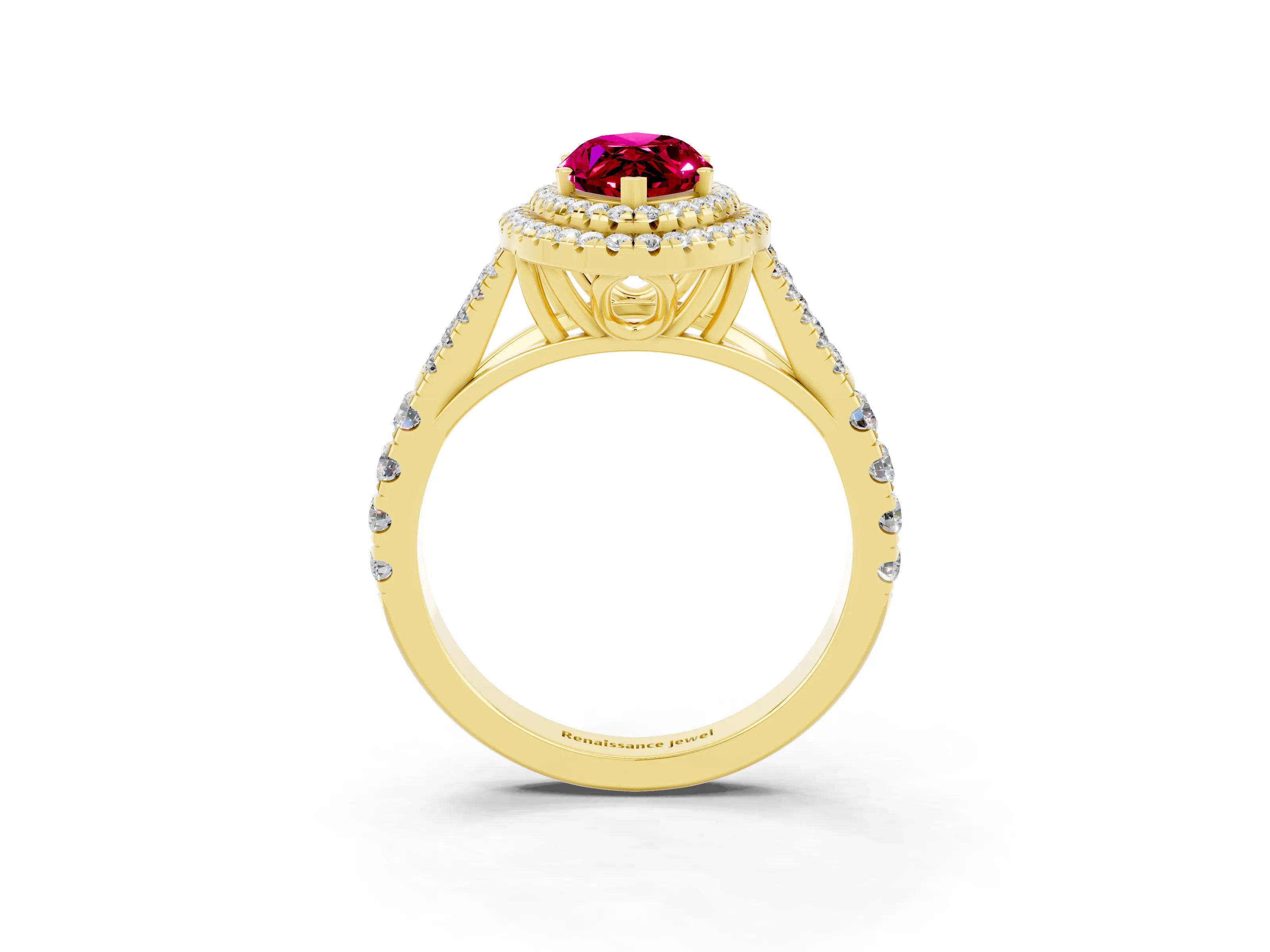 Yellow gold Marquise Cut Garnet Pavé Split Shank Double Halo Engagement Ring_3