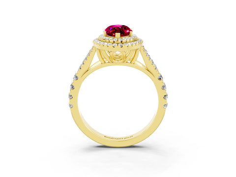 Yellow gold Marquise Cut Garnet Pavé Split Shank Double Halo Engagement Ring_3