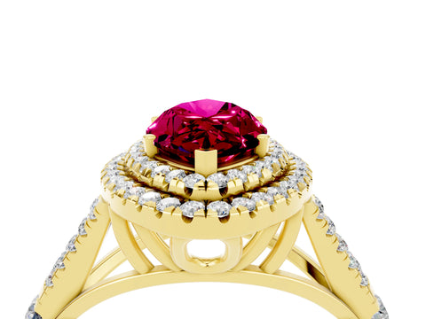 Yellow gold Marquise Cut Garnet Pavé Split Shank Double Halo Engagement Ring_4