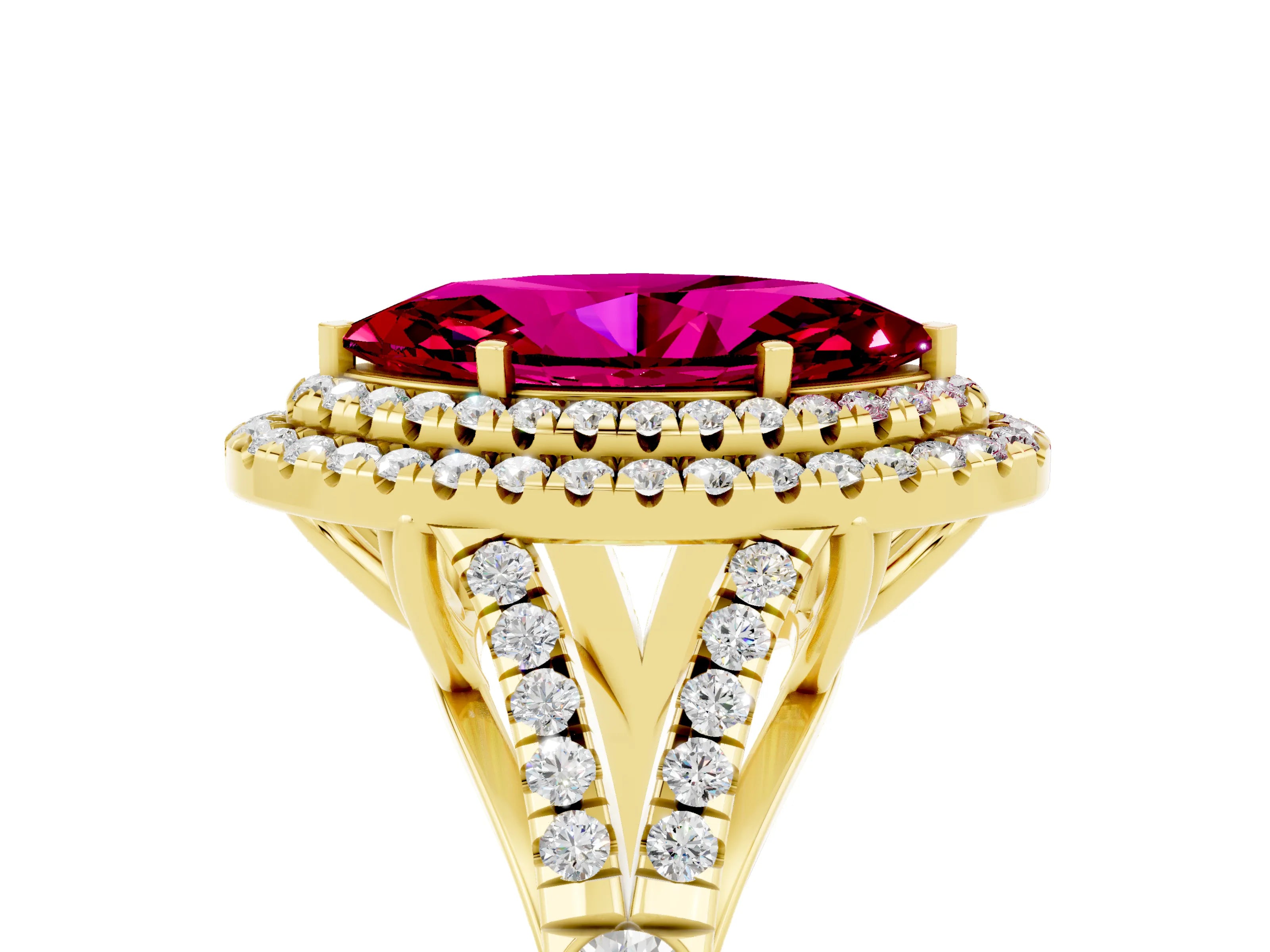 Yellow gold Marquise Cut Garnet Pavé Split Shank Double Halo Engagement Ring_5