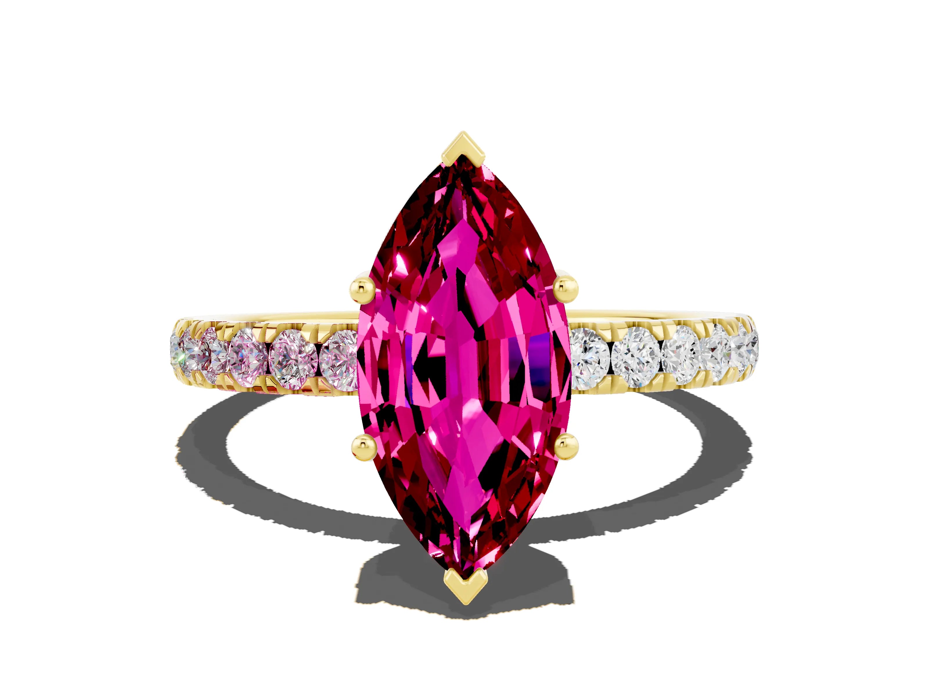 Yellow gold Marquise Cut Garnet Pave Band Solitaire Ring with Four-Prong Setting_24