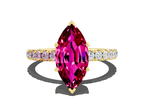 Yellow gold Marquise Cut Garnet Pave Band Solitaire Ring with Four-Prong Setting_24