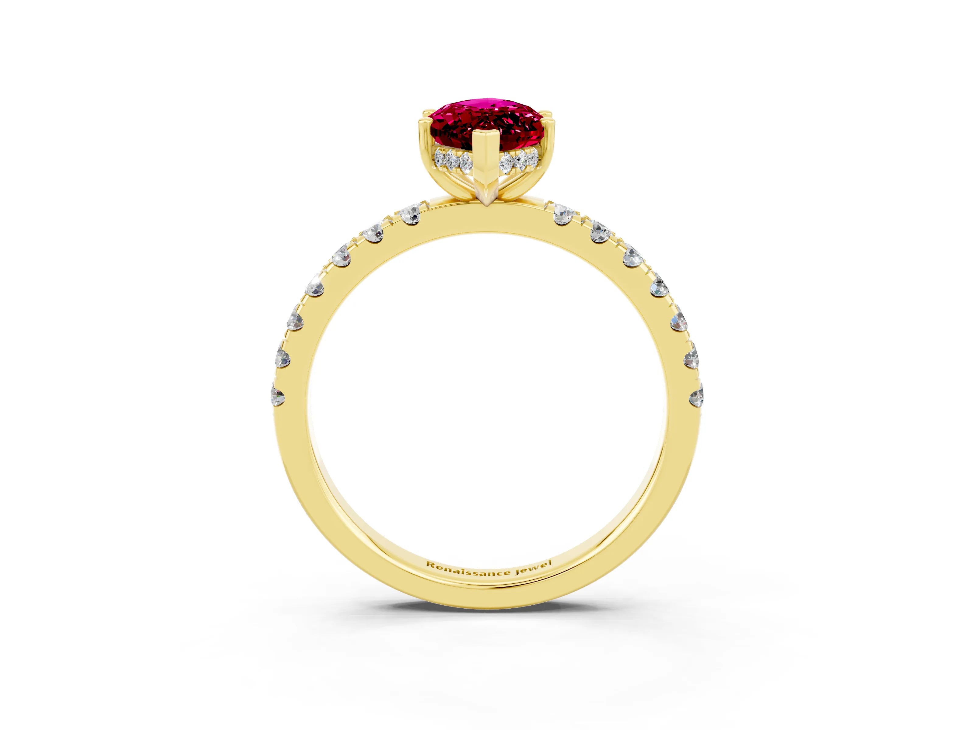 Yellow gold Marquise Cut Garnet Pave Band Solitaire Ring with Four-Prong Setting_27