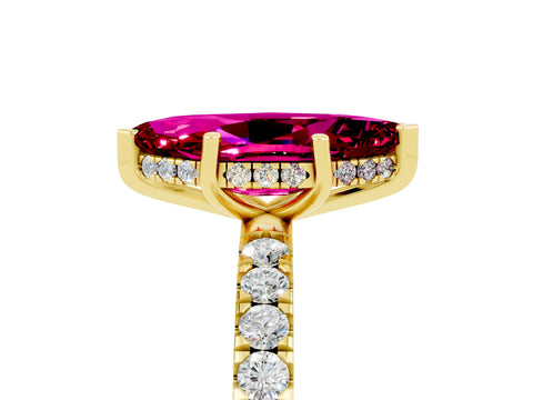 Yellow gold Marquise Cut Garnet Pave Band Solitaire Ring with Four-Prong Setting_29