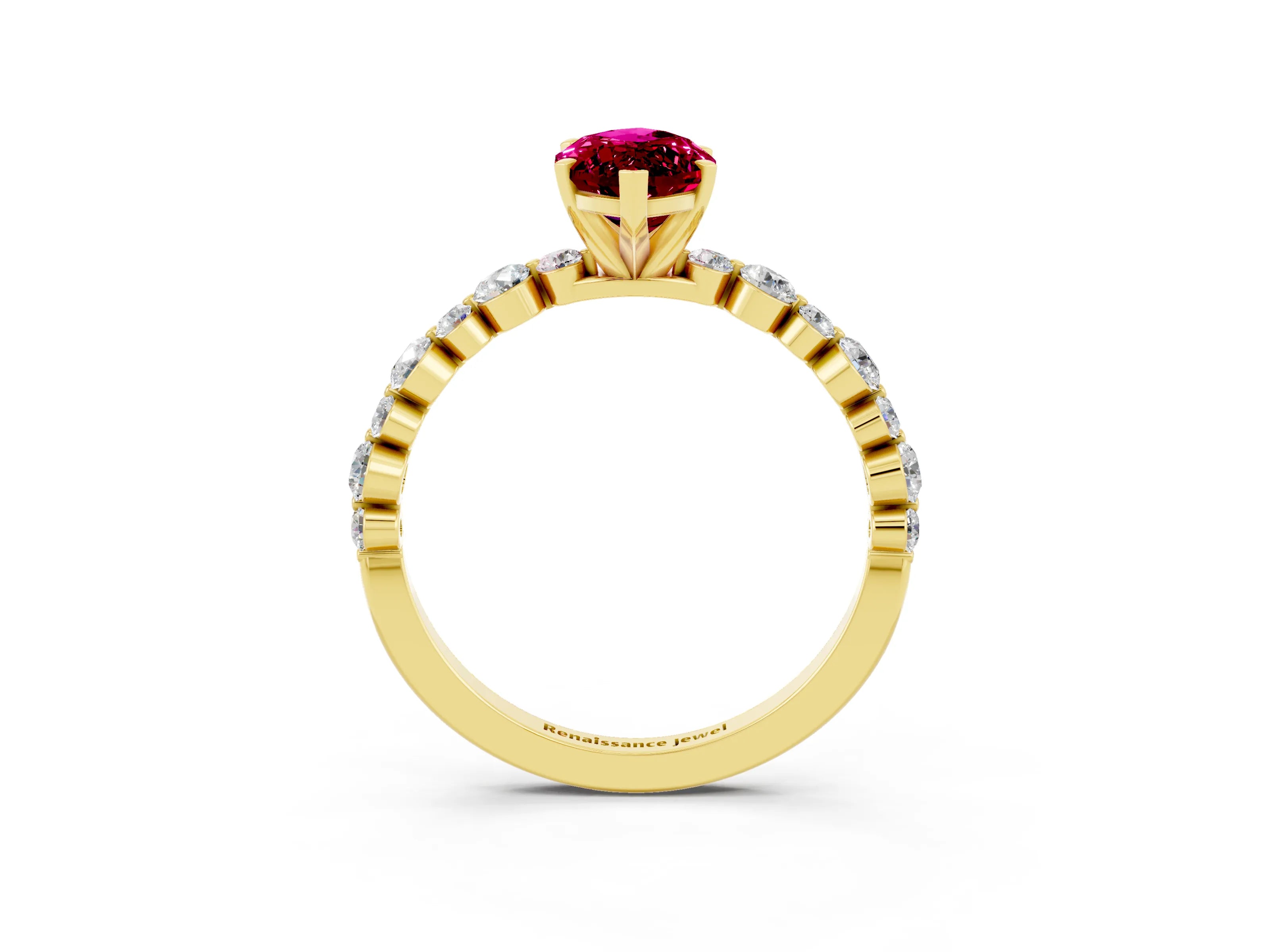 Yellow gold Marquise Cut Garnet Prong Set Engagement Ring with Pavé Band_3