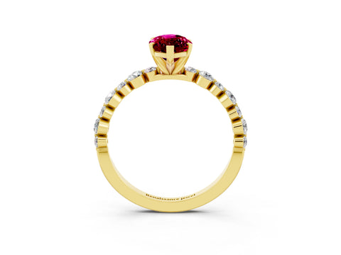 Yellow gold Marquise Cut Garnet Prong Set Engagement Ring with Pavé Band_3