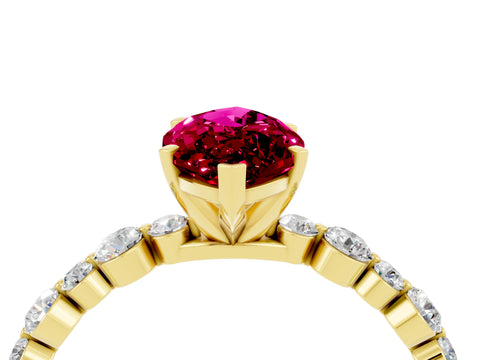Yellow gold Marquise Cut Garnet Prong Set Engagement Ring with Pavé Band_4