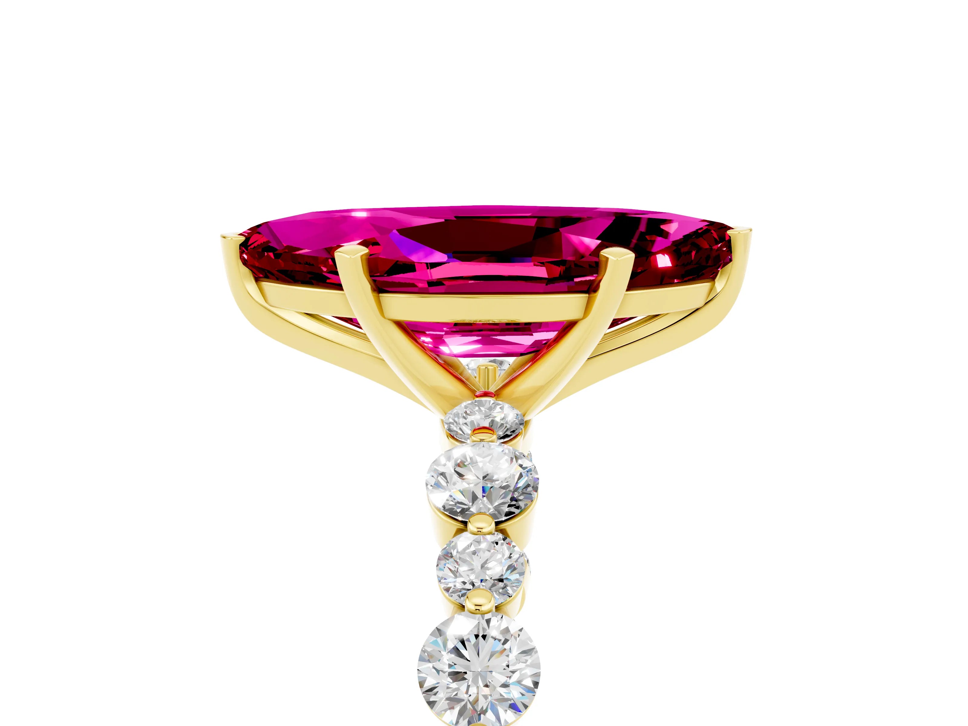 Yellow gold Marquise Cut Garnet Prong Set Engagement Ring with Pavé Band_5