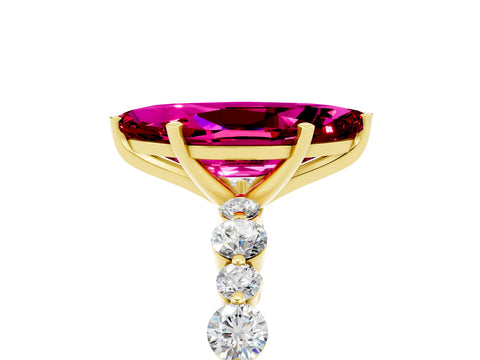 Yellow gold Marquise Cut Garnet Prong Set Engagement Ring with Pavé Band_5