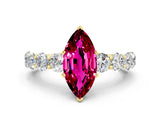 Yellow gold Marquise Cut Garnet Prong Setting with Side Stones on a Pave Band