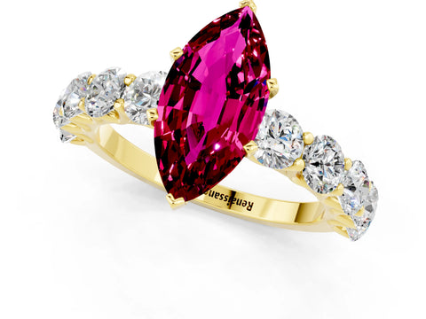 Yellow gold Marquise Cut Garnet Prong Setting with Side Stones on a Pave Band_1