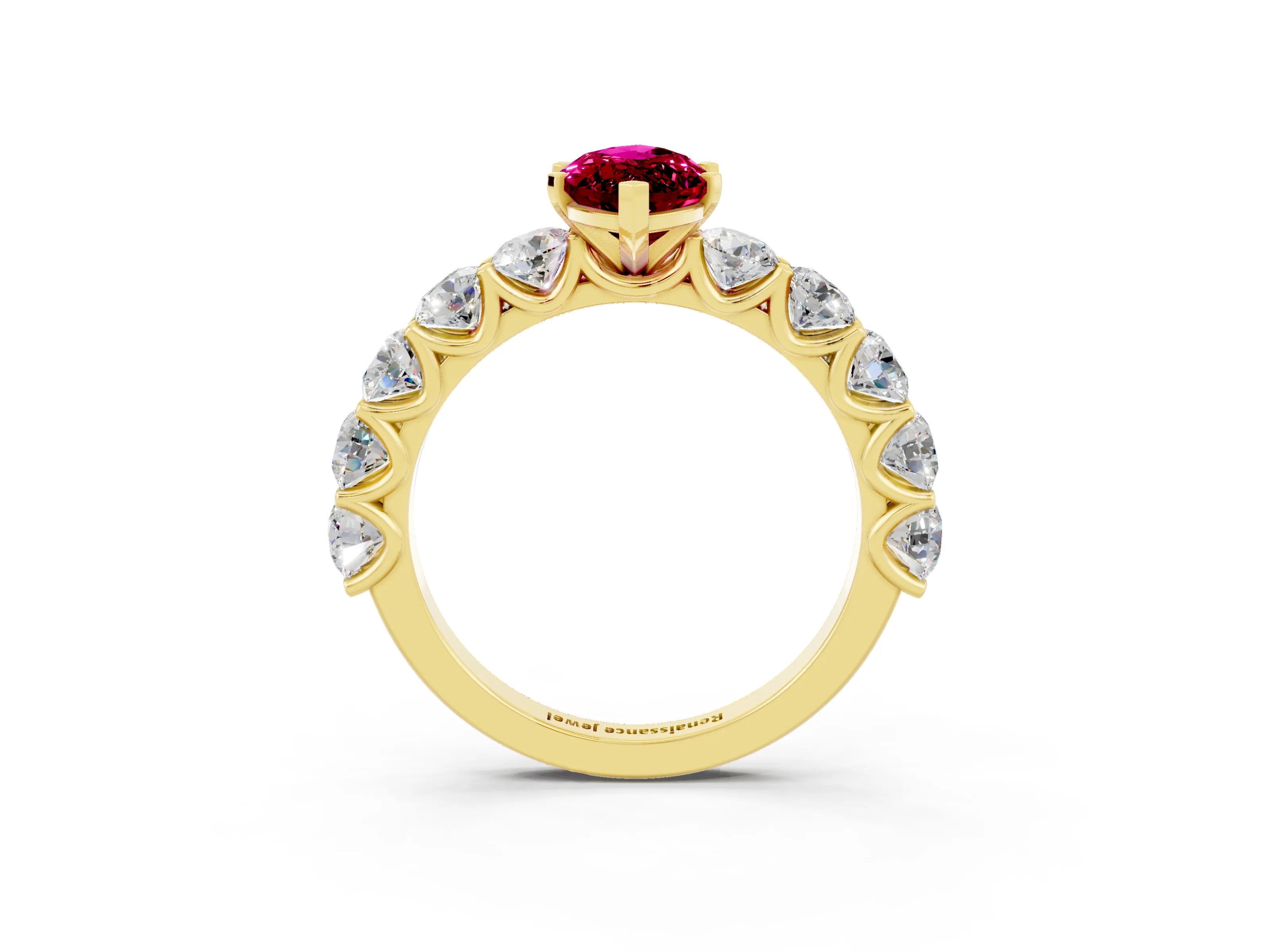 Yellow gold Marquise Cut Garnet Prong Setting with Side Stones on a Pave Band_3
