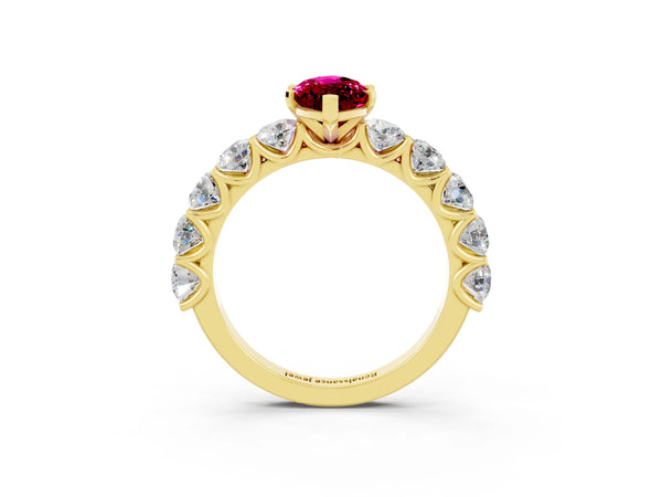 Yellow gold Marquise Cut Garnet Prong Setting with Side Stones on a Pave Band