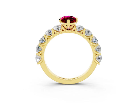 Yellow gold Marquise Cut Garnet Prong Setting with Side Stones on a Pave Band_3
