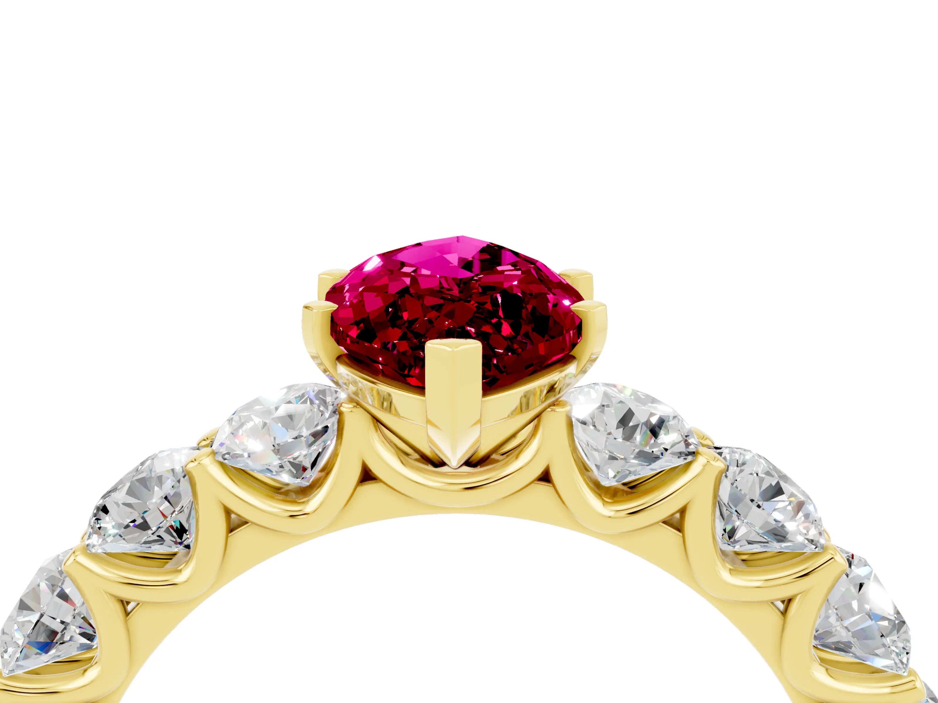 Yellow gold Marquise Cut Garnet Prong Setting with Side Stones on a Pave Band_4