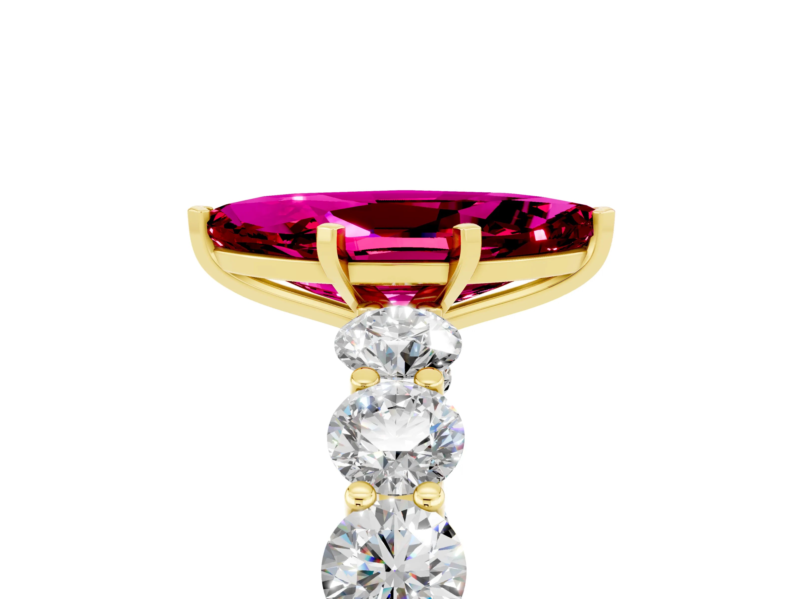 Yellow gold Marquise Cut Garnet Prong Setting with Side Stones on a Pave Band_5