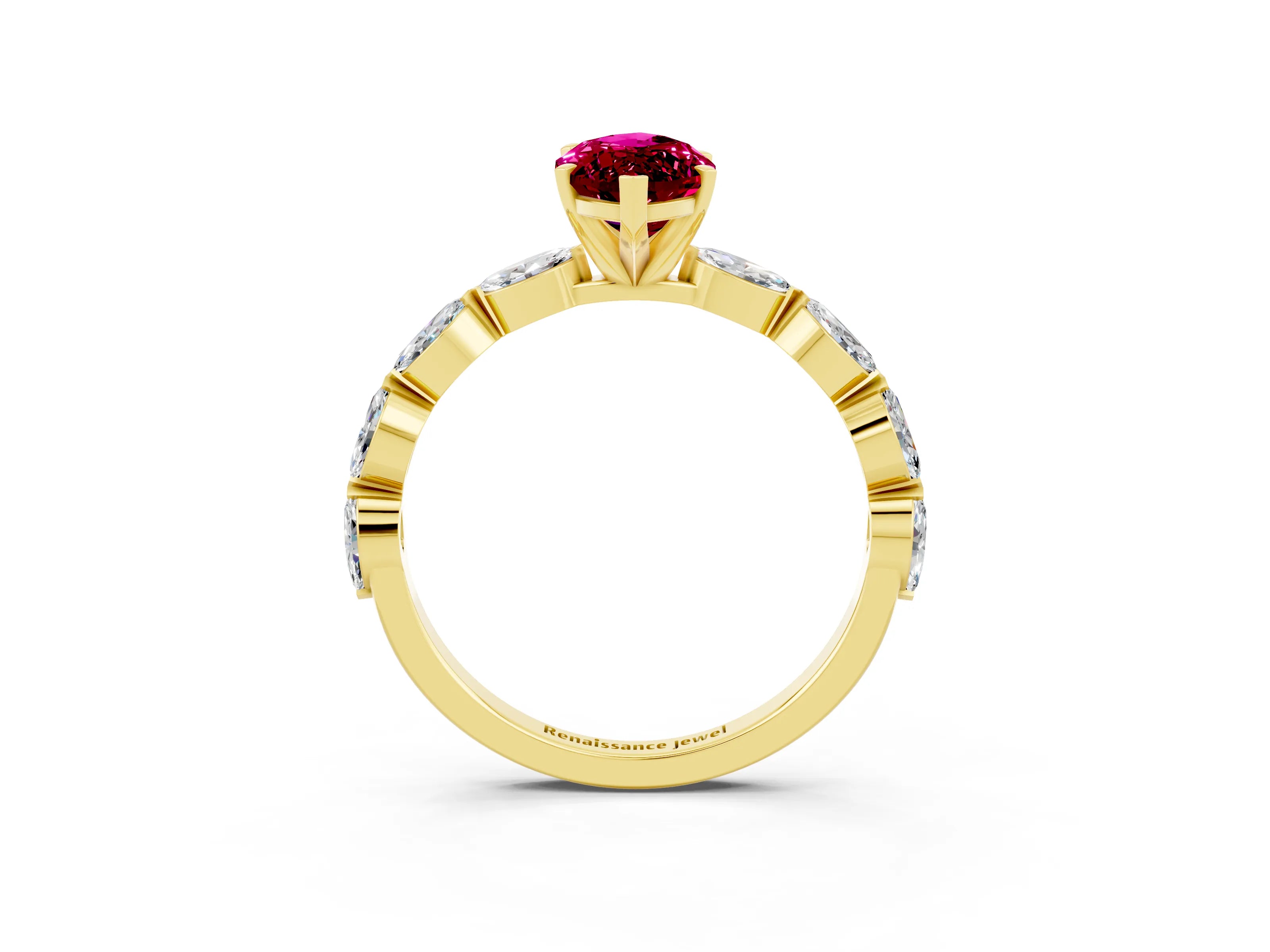 Yellow gold Marquise Cut Garnet Ring with Marquise Side Stones and Prong Setting_3