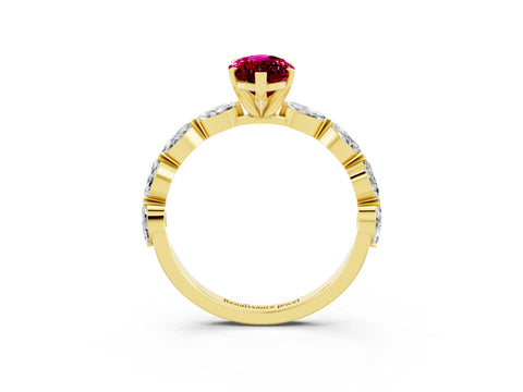 Yellow gold Marquise Cut Garnet Ring with Marquise Side Stones and Prong Setting_3