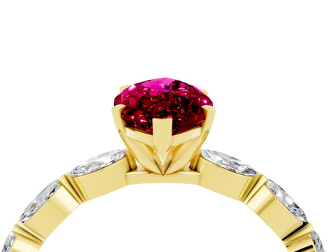 Yellow gold Marquise Cut Garnet Ring with Marquise Side Stones and Prong Setting_4