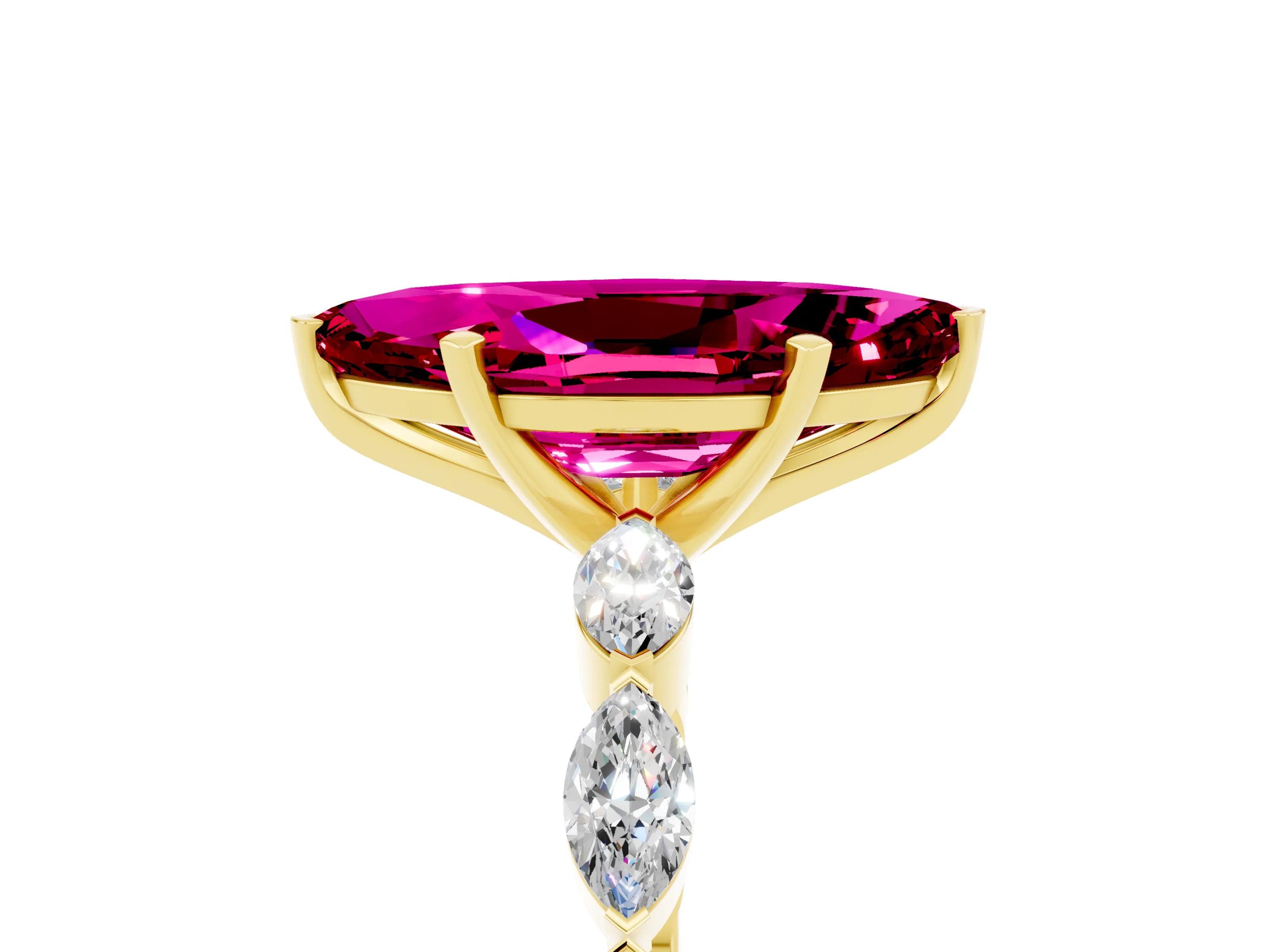 Yellow gold Marquise Cut Garnet Ring with Marquise Side Stones and Prong Setting_5
