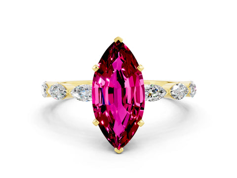 Yellow gold Marquise Cut Garnet Ring with Marquise Side Stones and Prong Setting