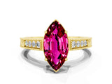 Yellow gold Marquise Cut Garnet Ring with Milgrain Pavé Band and Four-Prong Setting_12