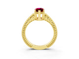 Yellow gold Marquise Cut Garnet Ring with Milgrain Pavé Band and Four-Prong Setting_15